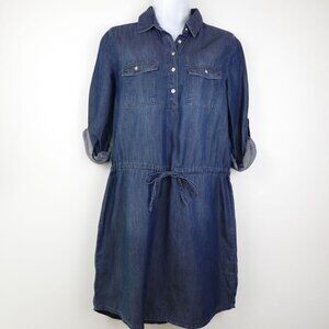 Gloria Vanderbilt Dress Denim Above Knee XS Chambray Roll Tab Sleeve Drawstring
